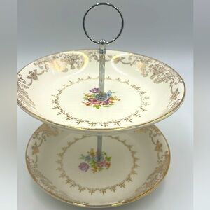 Vintage Stetson Floral Two-Tiered Serving Tray